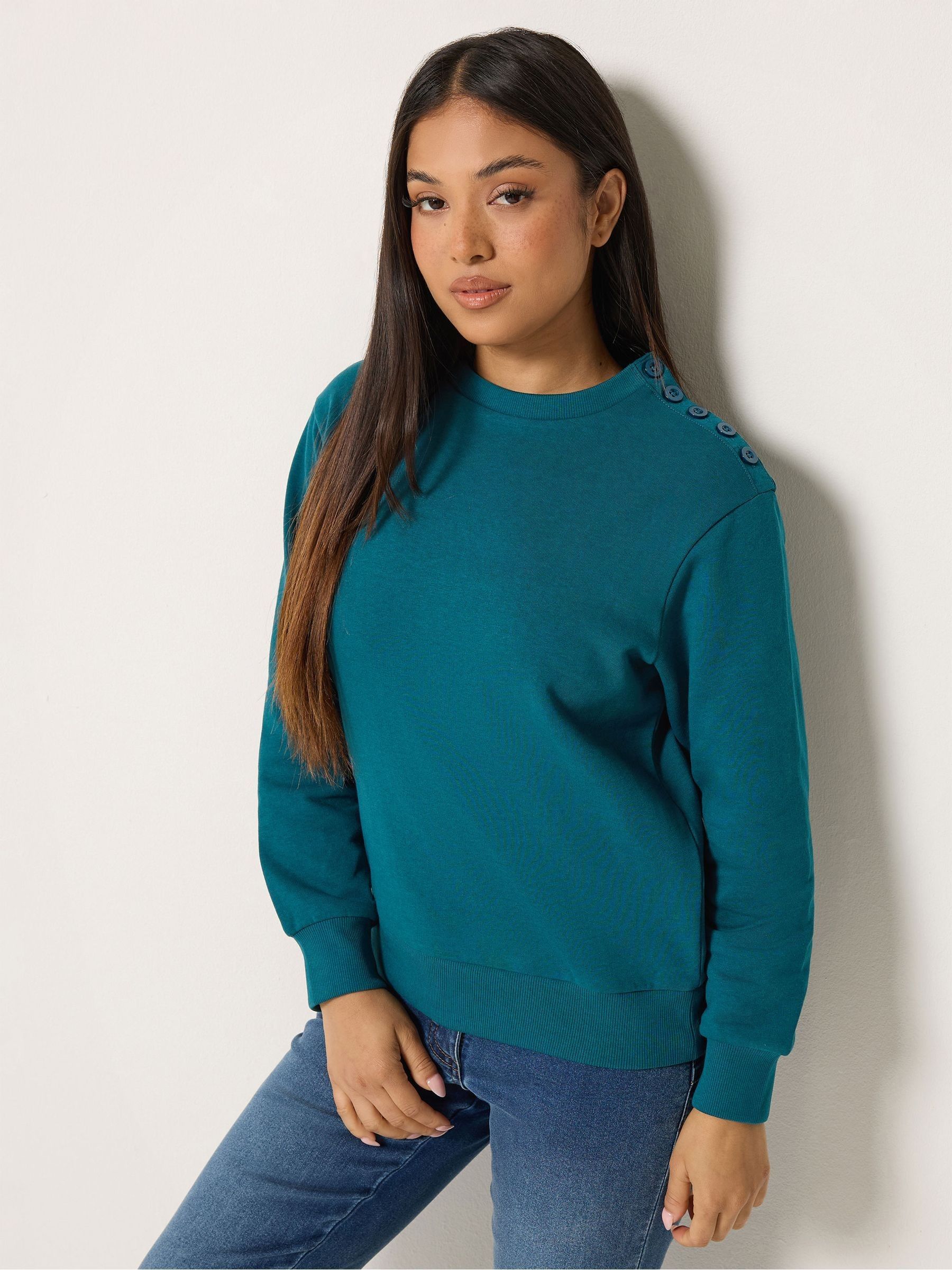M&Co Petites Green Mco Petites Petite Button Detail Sweatshirt - Image 2