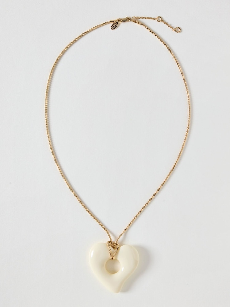 Oliver Bonas Cream Heart Pendant Necklace - Image 1 of 2 Oliver Bonas Cream Heart Pendant Necklace - Image 1 of 2