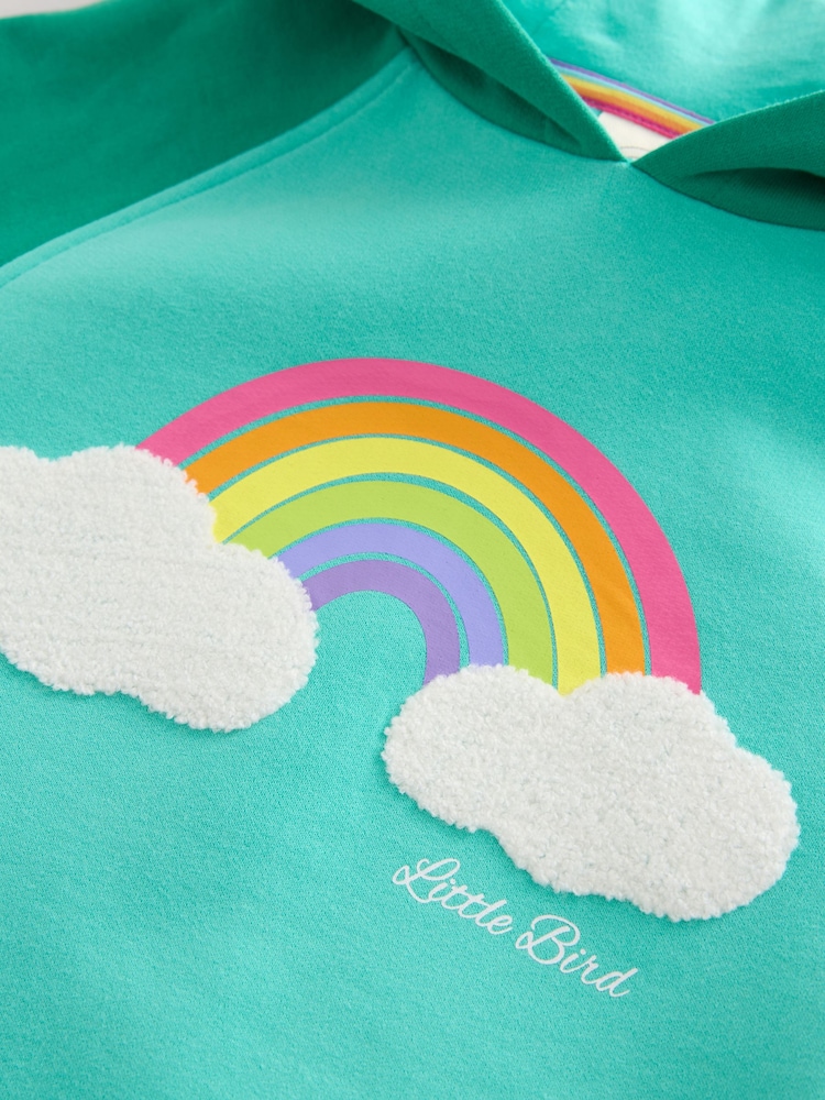 Turquoise/blauw - Little Bird by Jools Oliver Star Hooded 100% Cotton Sweat Dress - Image 3 of 7