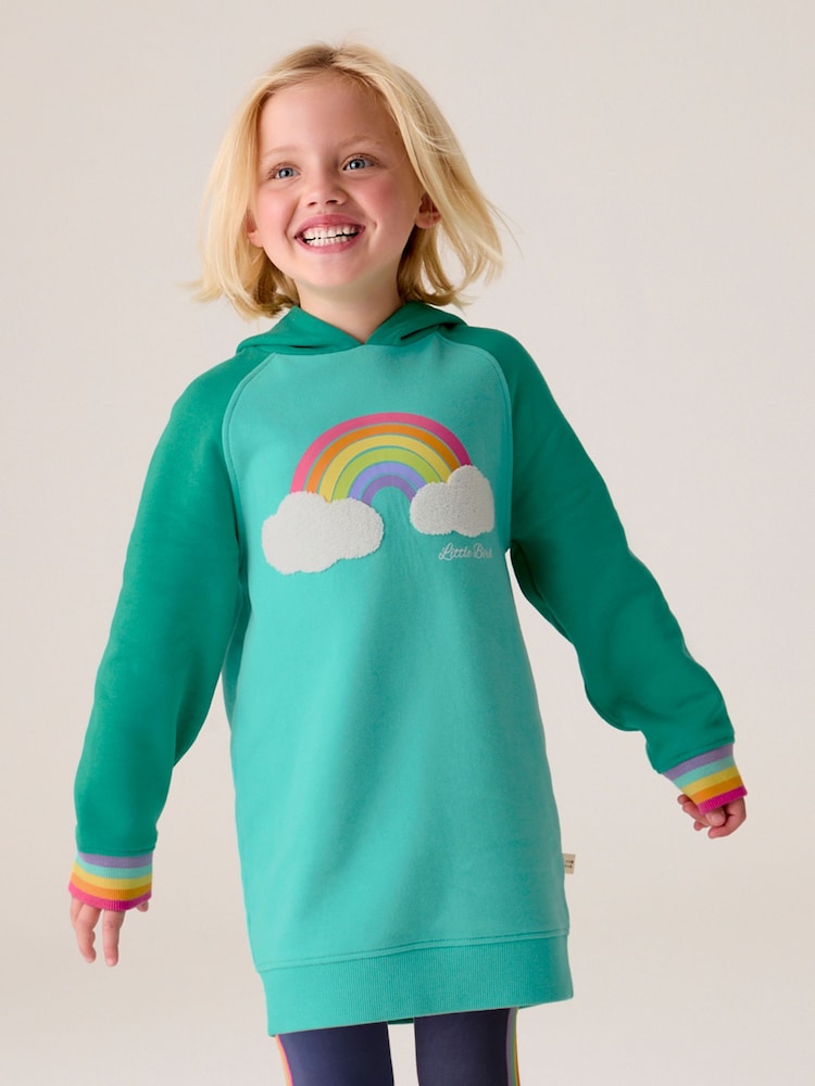 Turquoise/blauw - Little Bird by Jools Oliver Star Hooded 100% Cotton Sweat Dress - Image 5 of 7