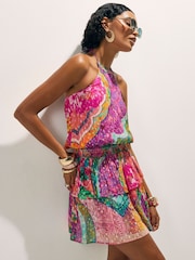 River Island Pink Del Maar Sleeveless Shirred Waist Halter Neck Mini Dress - Image 1 of 4