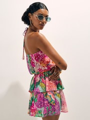 River Island Pink Del Maar Sleeveless Shirred Waist Halter Neck Mini Dress - Image 4 of 4