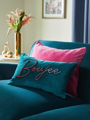 Teal Blue 50 x 30cm Boujee Beaded Cushion - Image 1 of 4