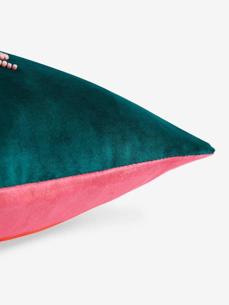 Teal Blue 50 x 30cm Boujee Beaded Cushion - Image 2 of 4
