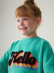 Little Bird by Jools Oliver Turquoise Blue Colorful 100% Cotton Sweat Top and Leggings Set - Image 4 of 8