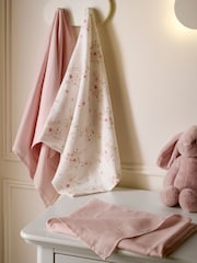 Mamas & Papas 3 Pack Pink Floral 100% Cotton Muslin Squares - Image 2 of 3