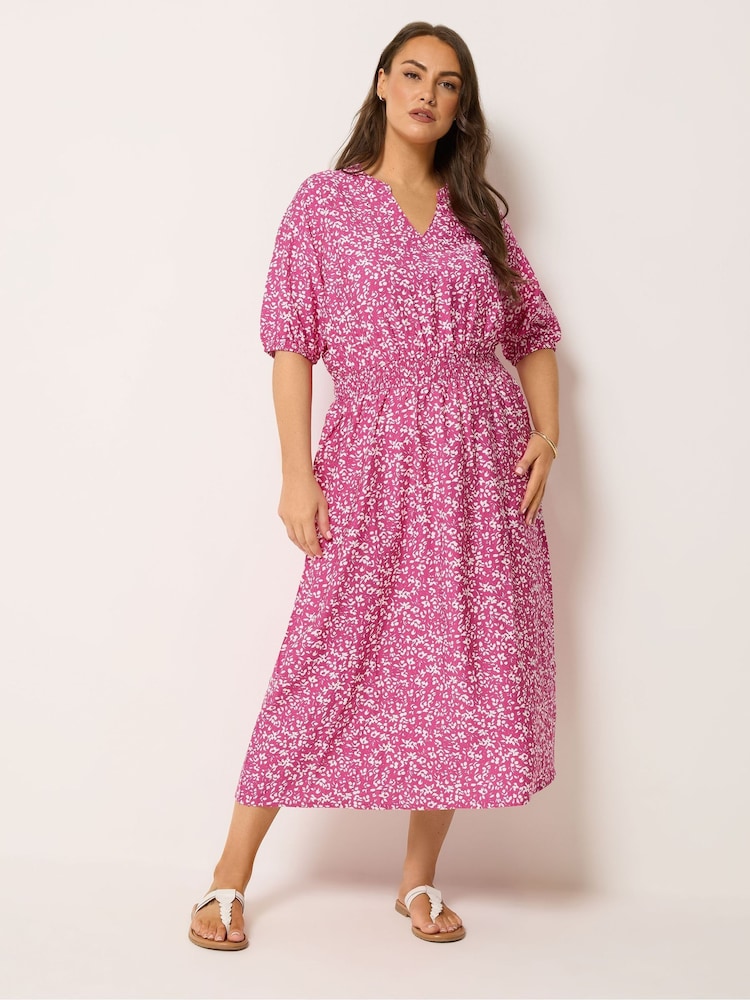 Yours Curve Pink Airflow Notchneck Maxi Dress - Image 2 of 5 Yours Curve Pink Airflow Notchneck Maxi Dress - Image 2 of 5