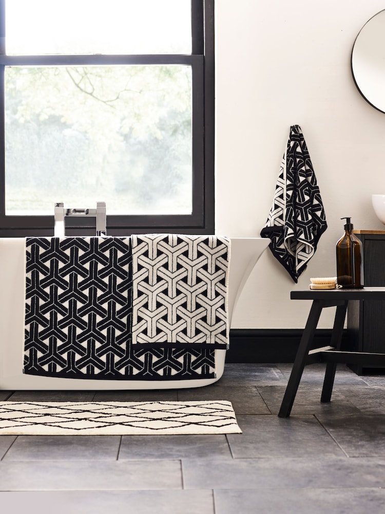 Monochrome Geo 100% Cotton Towel - Image 5 of 5