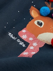 Navy Blue Reindeer Pom Pom Christmas Novelty Sweatshirt - Image 6 of 6