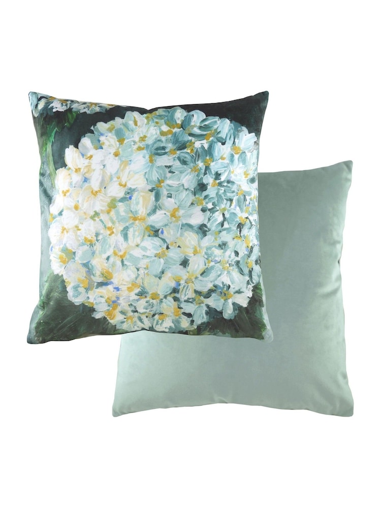 Evans Lichfield Eau De Nil Winter Floral Hydrangea Polyester Filled Cushion - Image 1 of 2