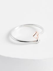 Sterling Silver & Rose Gold Plated Heart Open Twist Ring - Image 1 of 3
