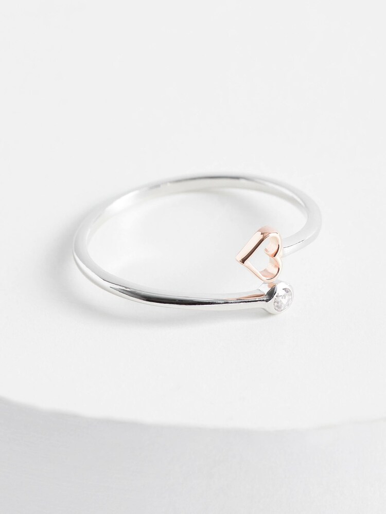 Sterling Silver & Rose Gold Plated Heart Open Twist Ring - Image 1 of 3