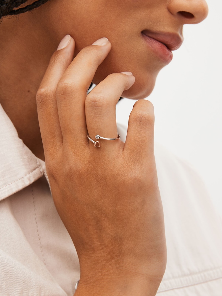Sterling Silver & Rose Gold Plated Heart Open Twist Ring - Image 2 of 3