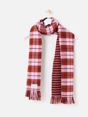 Oliver Bonas Pink Checked Reversible Knitted Scarf - Image 1 of 5