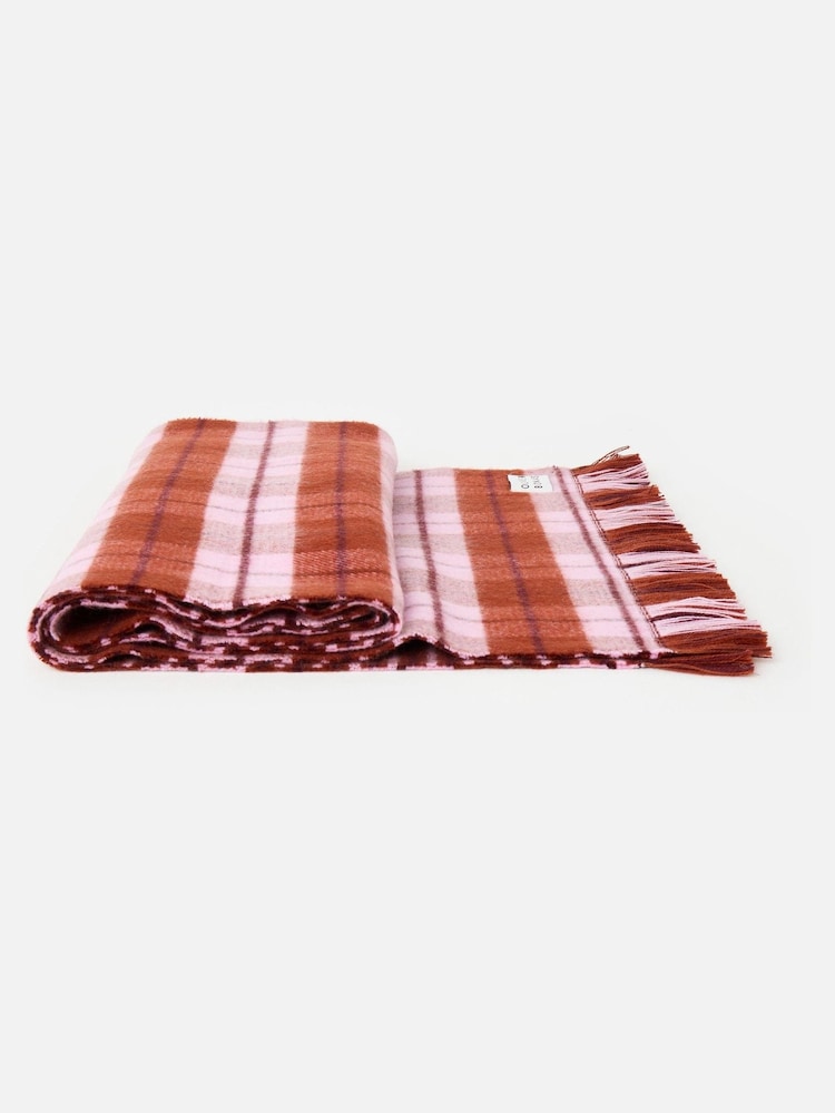 Oliver Bonas Pink Checked Reversible Knitted Scarf - Image 2 of 5