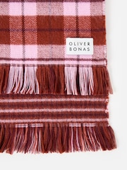 Oliver Bonas Pink Checked Reversible Knitted Scarf - Image 4 of 5
