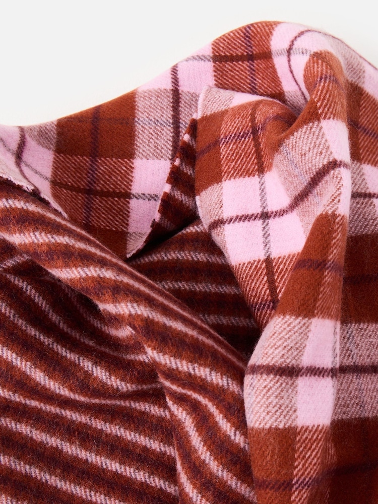 Oliver Bonas Pink Checked Reversible Knitted Scarf - Image 5 of 5