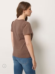 Brown - M&Co Placket Short Sleeve Cotton Top - Larawan 2 ng 6