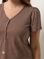 Brown - M&Co Placket Short Sleeve Cotton Top - Larawan 3 ng 6