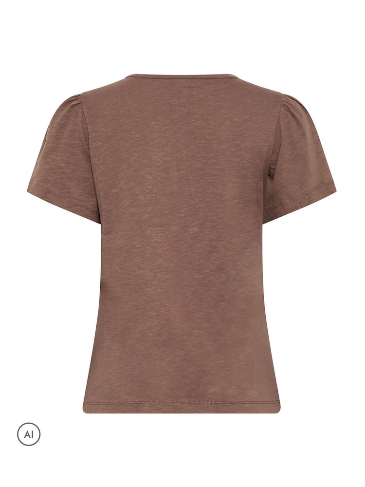 Brown - M&Co Placket Short Sleeve Cotton Top - Larawan 6 ng 6