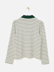 Oliver Bonas Green Striped Pointelle Long Sleeve Polo Neck Top - Image 2 of 6