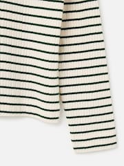 Oliver Bonas Green Striped Pointelle Long Sleeve Polo Neck Top - Image 5 of 6