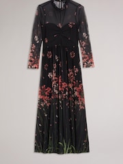 Ted Baker Black Printed Susenaa Mesh Dress With Ruffle Neck - Image 3 of 5