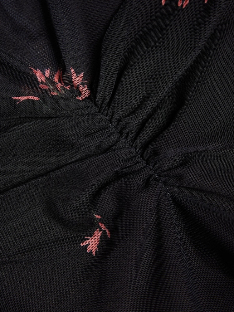 Ted Baker Black Printed Susenaa Mesh Dress With Ruffle Neck - Image 5 of 5