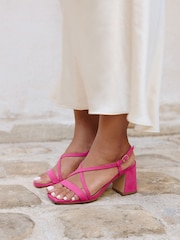Linzi Pink Remain Wide Fit Strappy Block Heel Sandals - Image 1 of 5