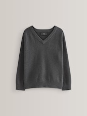 Grau - Gestrickter Schulpullover mit V-Ausschnitt (3–18 Jahre) - Bild 1 von 5