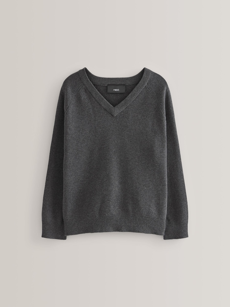Grau - Gestrickter Schulpullover mit V-Ausschnitt (3–18 Jahre) - Bild 1 von 5