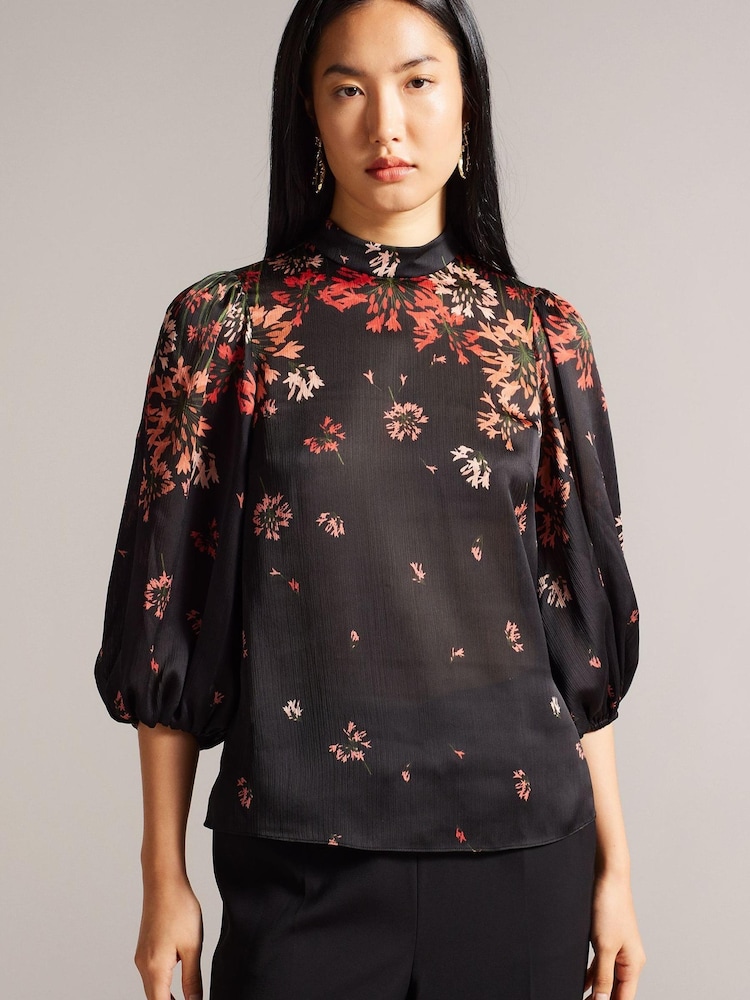 Ted Baker Black High Neck Eranthe Balloon Sleeve Blouse - Image 1 of 1
