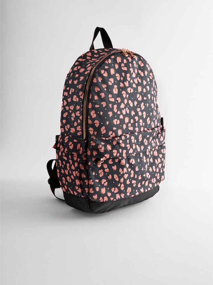 Black/Pink Leopard Print Backpack - Image 1 of 7