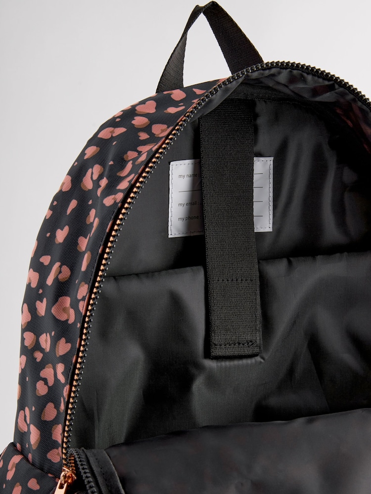 Black/Pink Leopard Print Backpack - Image 3 of 7