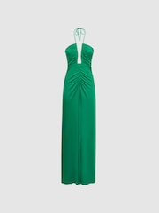 Reiss Green Lana Plunge Halter Neck Maxi Dress - Image 2 of 5