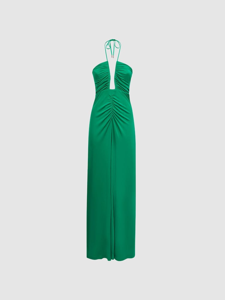 Reiss Green Lana Plunge Halter Neck Maxi Dress - Image 2 of 5