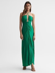 Reiss Green Lana Plunge Halter Neck Maxi Dress - Image 3 of 5