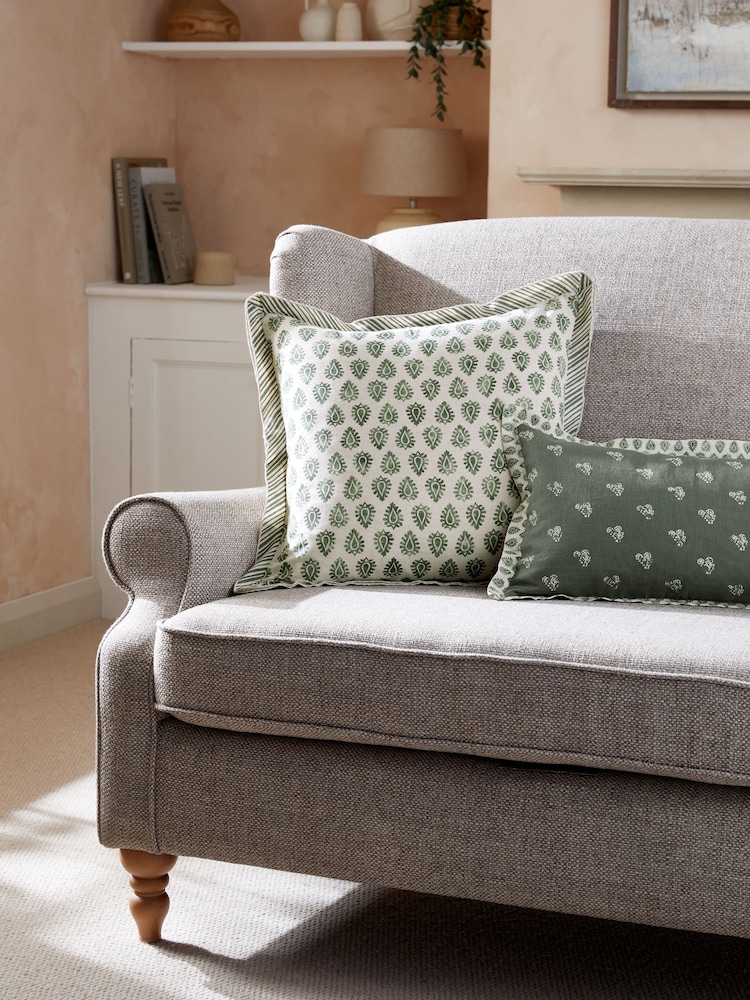 Sage Green Woodblock Cushion - Image 1 of 4