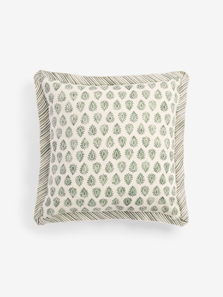 Sage Green Woodblock Cushion - Image 2 of 4
