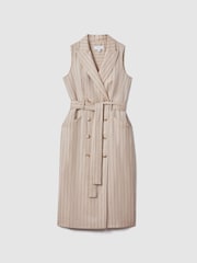 Reiss Neutral Andie Wool Blend Striped Double Breasted Midi Dress - Image 2 of 5