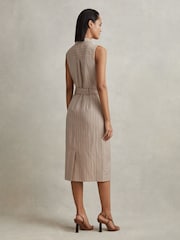 Reiss Neutral Andie Wool Blend Striped Double Breasted Midi Dress - Image 4 of 5