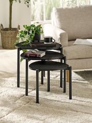 Julian Bowen Black Ash Lorette Black Ash Effect Teardrop Nest of 3 Side Tables - Image 1 of 9