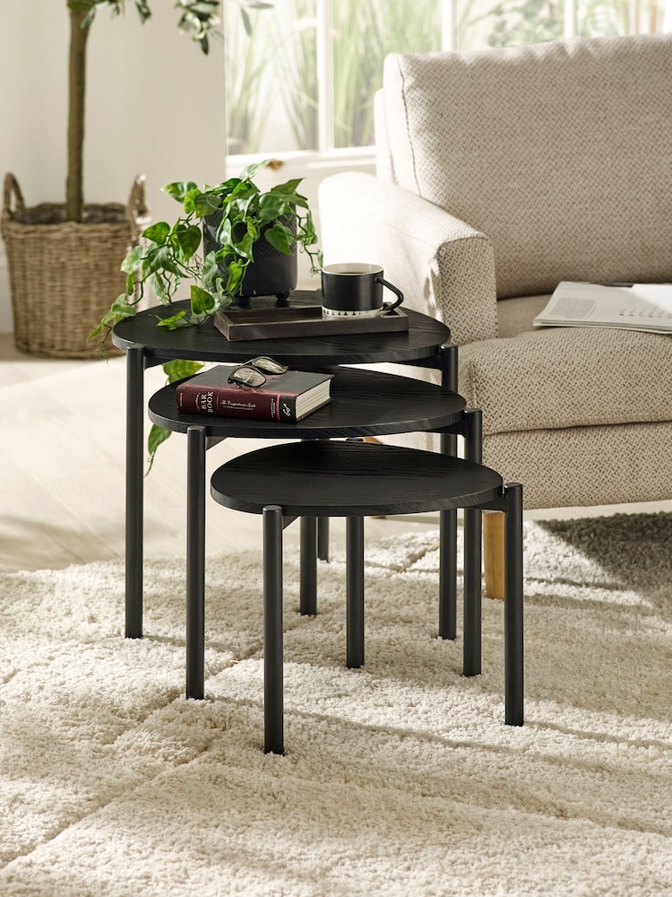 Julian Bowen Black Ash Lorette Black Ash Effect Teardrop Nest of 3 Side Tables - Image 1 of 9 Julian Bowen Black Ash Lorette Black Ash Effect Teardrop Nest of 3 Side Tables - Image 1 of 9