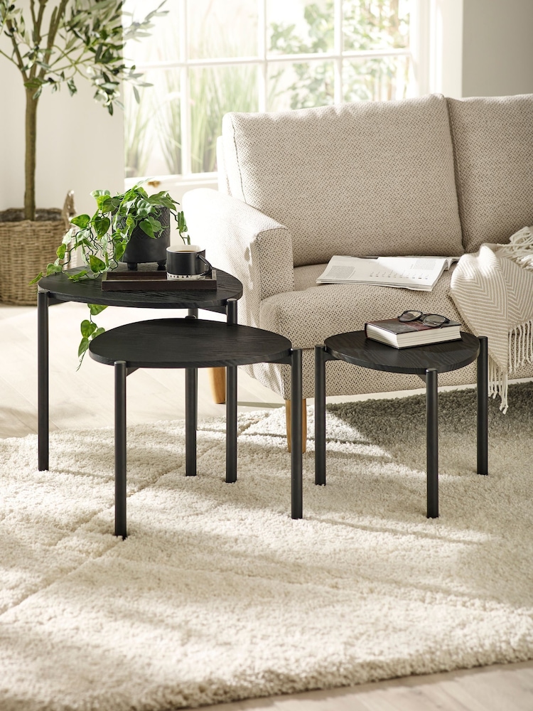 Julian Bowen Black Ash Lorette Black Ash Effect Teardrop Nest of 3 Side Tables - Image 2 of 9 Julian Bowen Black Ash Lorette Black Ash Effect Teardrop Nest of 3 Side Tables - Image 2 of 9