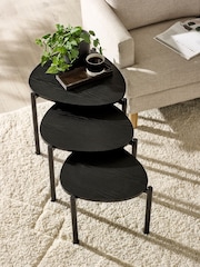 Julian Bowen Black Ash Lorette Black Ash Effect Teardrop Nest of 3 Side Tables - Image 5 of 9