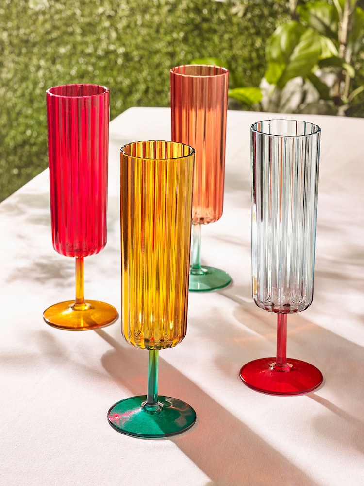 Multi Bright Plastic Picnic Drinkware Set of 4 Flute Glasses - Image 1 of 7