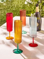 Multi Bright Plastic Picnic Drinkware Set of 4 Flute Glasses - Image 2 of 7