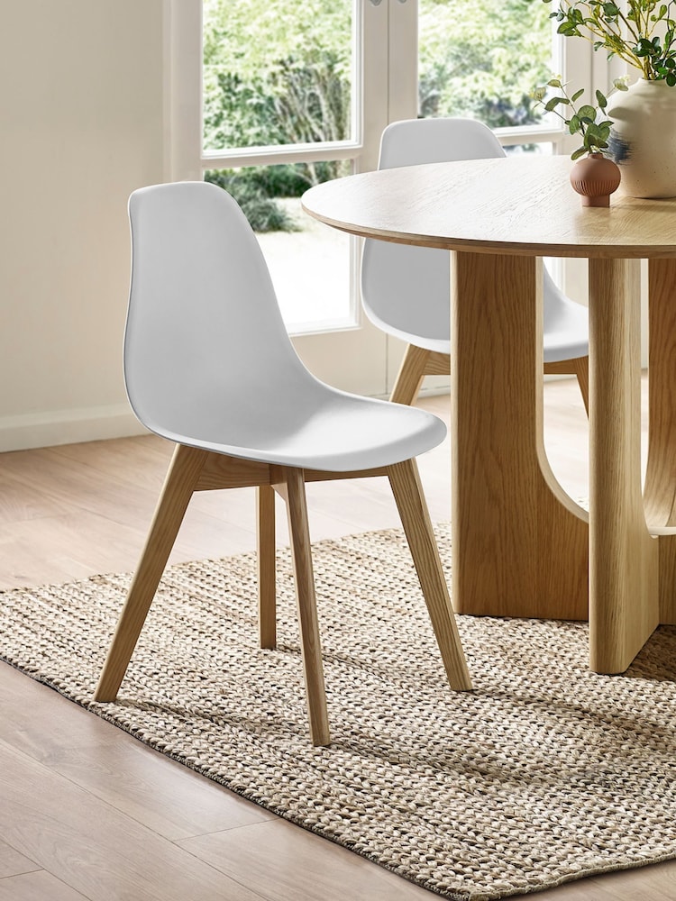 Julian Bowen Set of 2 White Agatha White Plastic Dining Chairs with Wooden Legs - Image 1 of 14 Julian Bowen Set of 2 White Agatha White Plastic Dining Chairs with Wooden Legs - Image 1 of 14