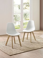 Julian Bowen Set of 2 White Agatha White Plastic Dining Chairs with Wooden Legs - Image 2 of 14