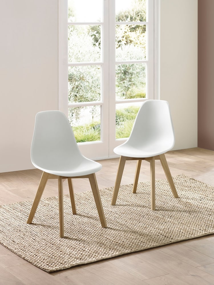 Julian Bowen Set of 2 White Agatha White Plastic Dining Chairs with Wooden Legs - Image 2 of 14 Julian Bowen Set of 2 White Agatha White Plastic Dining Chairs with Wooden Legs - Image 2 of 14